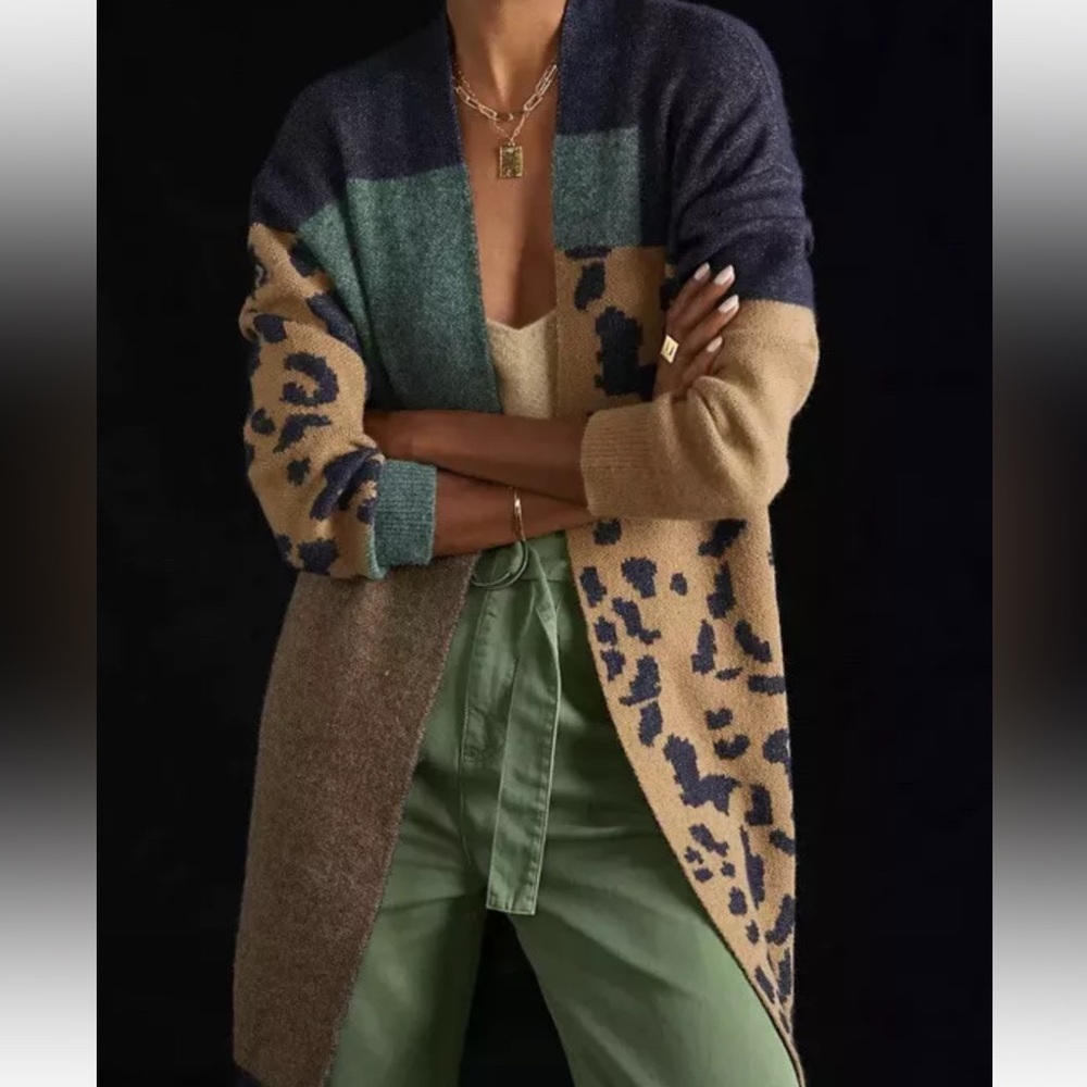 Pilcro for Anthropologie Animal Print Open Cardigan Duster Sweater One Size OS